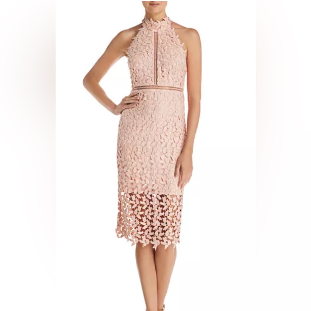 Bardot Gemma Dress Blush Pink Lace Halter Wedding Guest